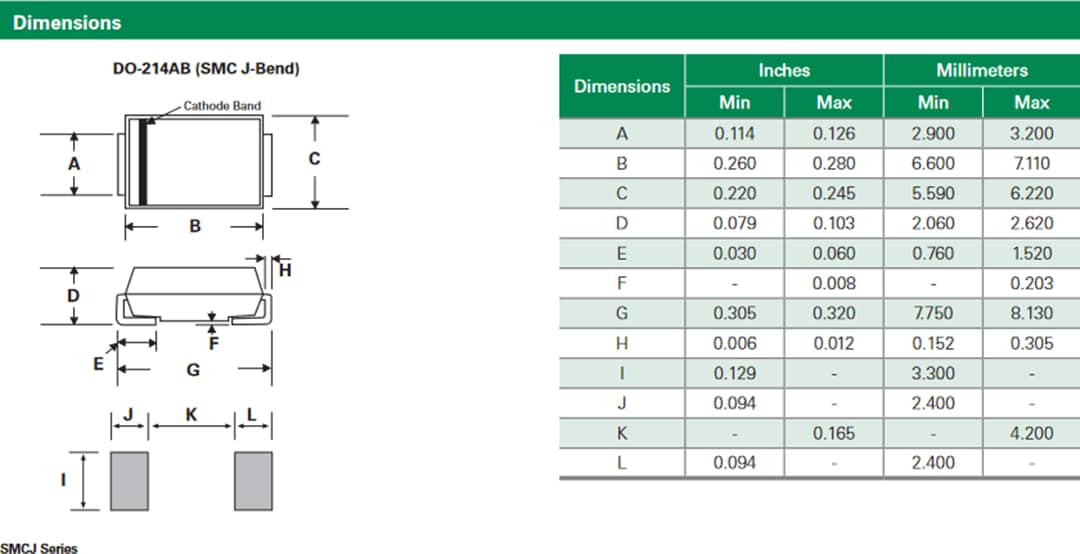 Mechanical Drawing - Littelfuse SMCJ TVS 1500W Diodes