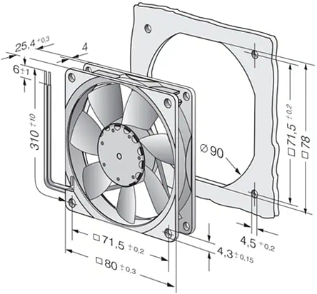 Mechanical Drawing - ebm-papst 8400N Tubeaxial DC Fans