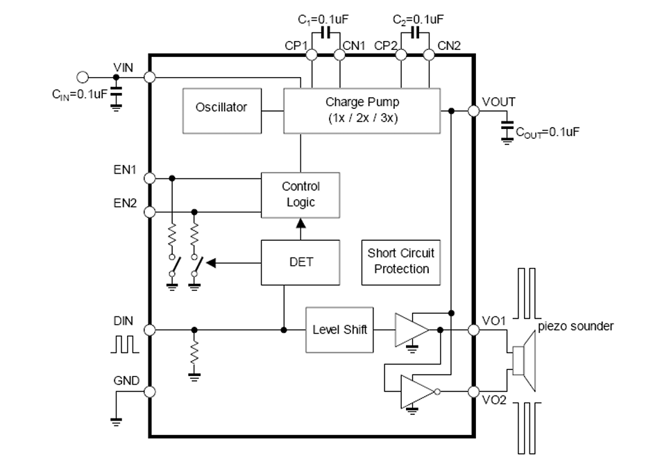 Application Circuit Diagram - Diodes Incorporated PAM8904/PAM8904Q Piezo Drivers