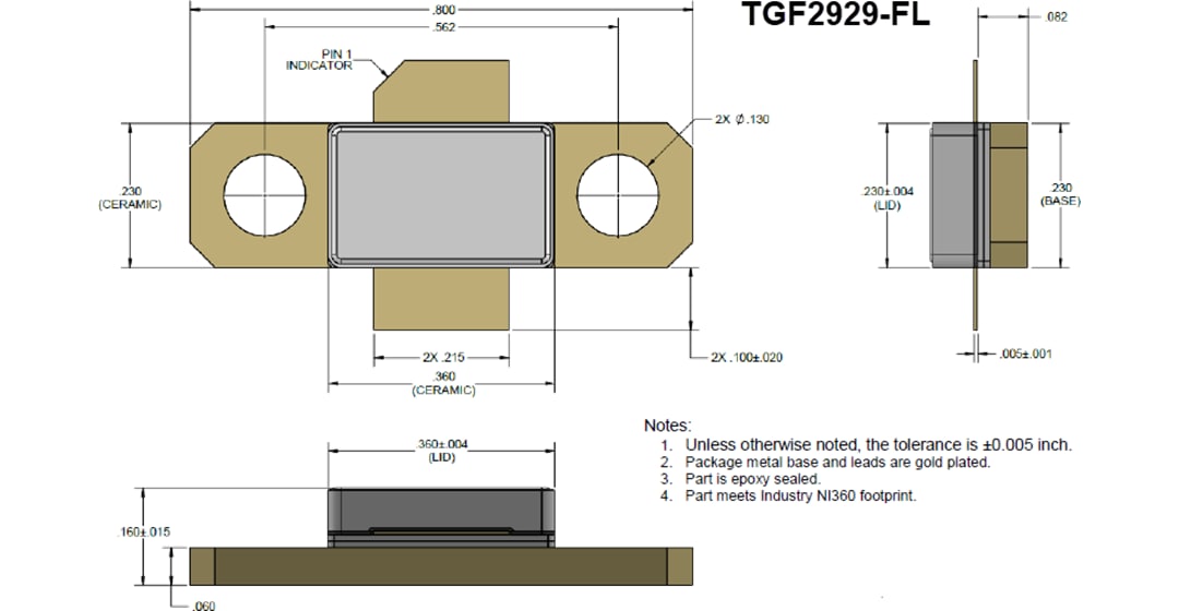 Mechanical Drawing - Qorvo TGF2929 GaN RF Power Transistors