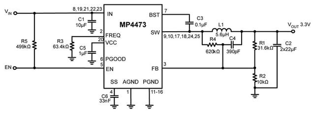 Application Circuit Diagram - Monolithic Power Systems (MPS) MP4473 & MPQ4473 Synchronous Step-Down Converters