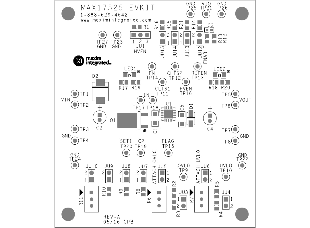 Mechanical Drawing - Analog Devices / Maxim Integrated MAX17525EVKIT Evaluation Kit