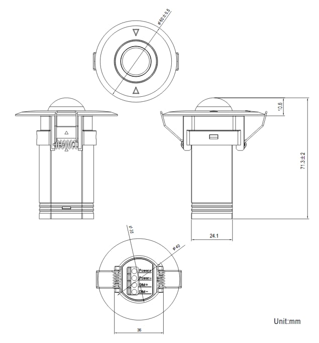 Mechanical Drawing - MEAN WELL PIR-045 Photoelectric Motion Sensor