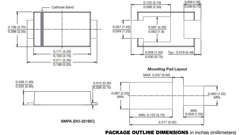 Mechanical Drawing - Vishay General Semiconductor AEC-Q101 SMPA Rectifiers