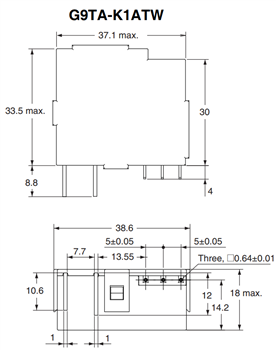 Mechanical Drawing - Omron Electronics G9TA AC Power Latching Relays
