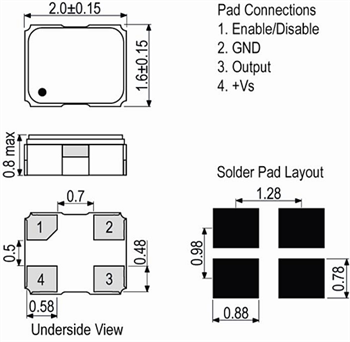Mechanical Drawing - IQD IQXO-40x Crystal Clock Oscillators