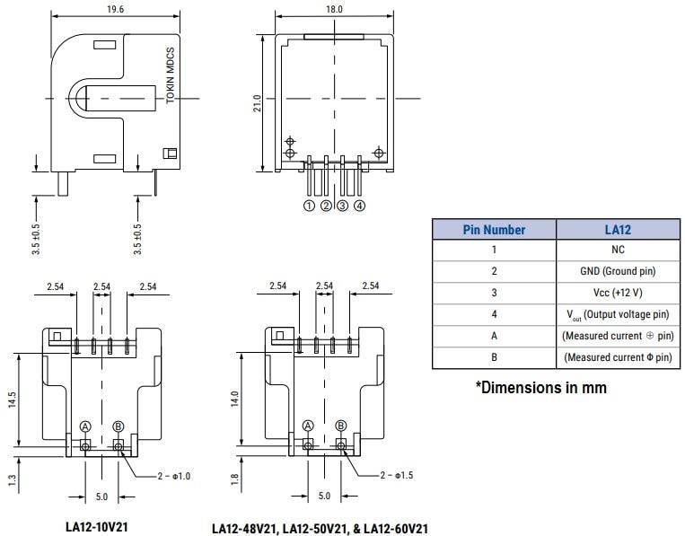 Mechanical Drawing - KEMET Magnetic Direct Current Sensors