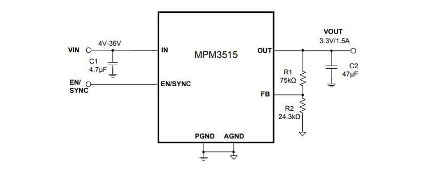 Application Circuit Diagram - Monolithic Power Systems (MPS) MPM3515 Synchronous Step-Down Converters