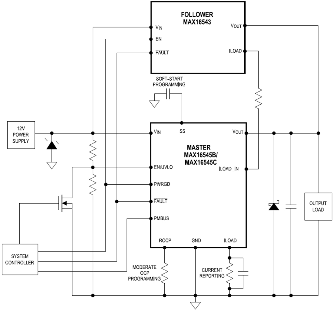 Application Circuit Diagram - Analog Devices / Maxim Integrated MAX16543 Integrated Follower Protection IC