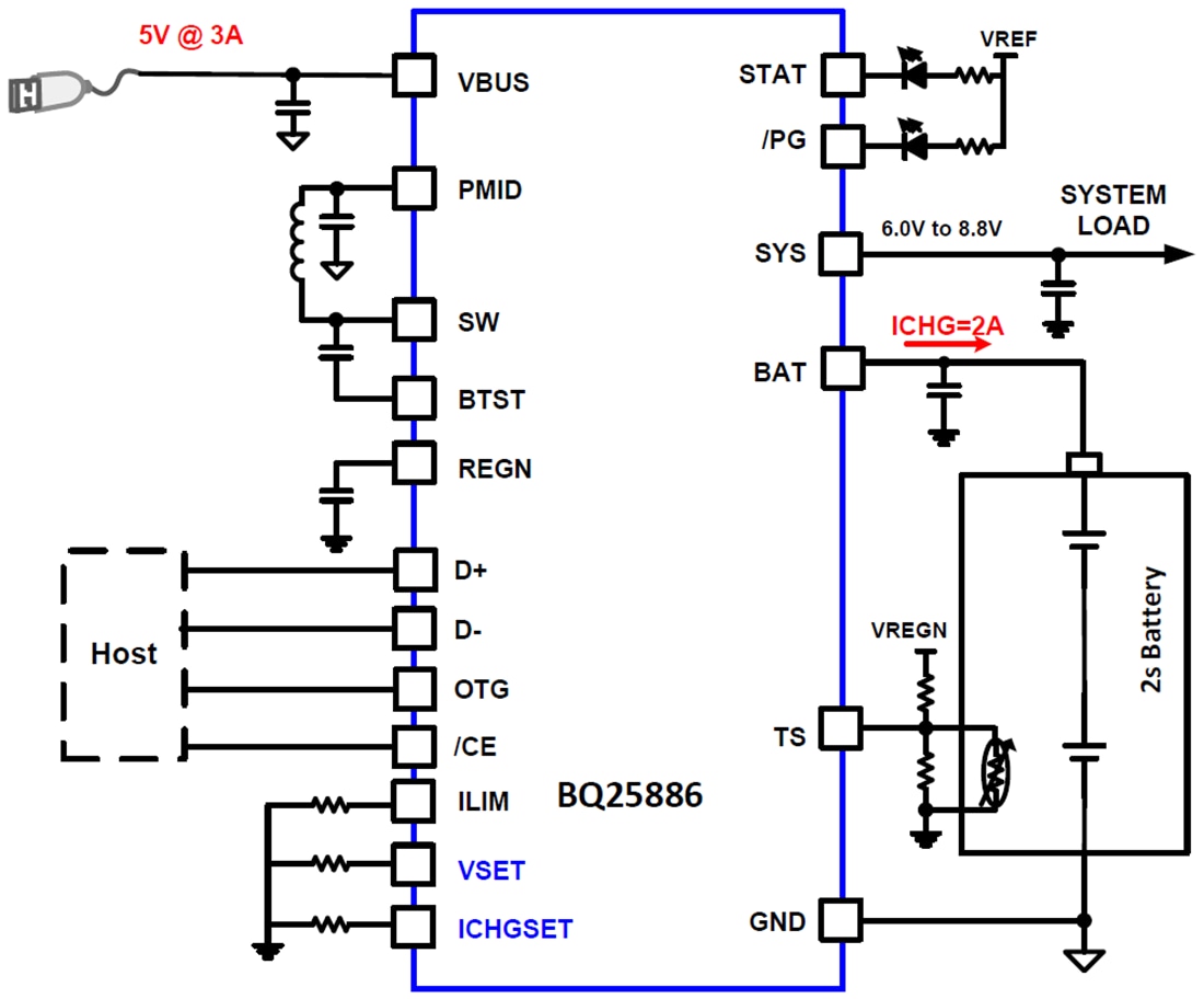 Schematic - Texas Instruments bq25886 Boost-Mode Battery Charger
