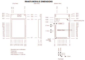 Mechanical Drawing - Microchip Technology RN4678 BLUETOOTH® Dual Mode Modules