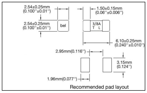 Mechanical Drawing - Bel Fuse 0680L Slow Blow 2410 SMD Fuses