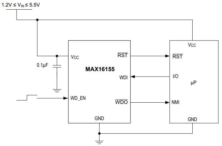 Application Circuit Diagram - Analog Devices / Maxim Integrated MAX1615x Ultralow-Current Supervisory Circuits