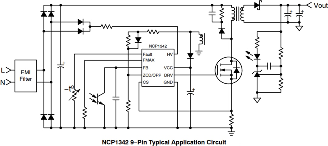 Application Circuit Diagram - onsemi NCP1342 Quasi-Resonant Flyback Controllers
