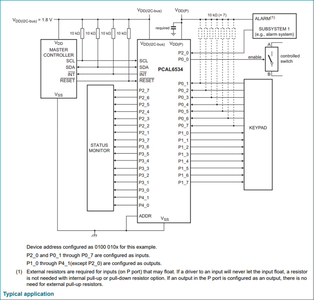 Application Circuit Diagram - NXP Semiconductors PCAL6534 34-bit General Purpose I/O Expander