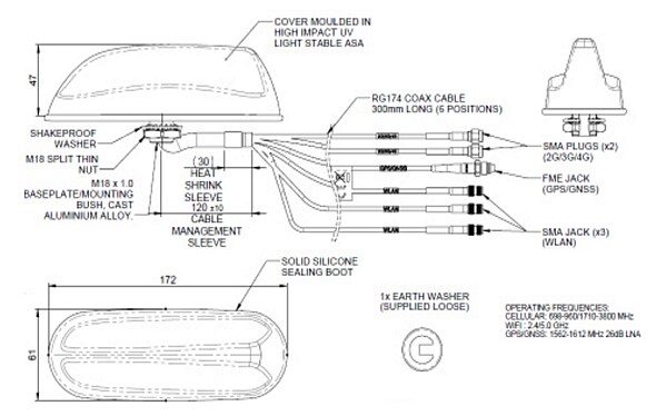 Mechanical Drawing - TE Connectivity Multi-Function MiMo Antennas