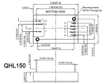 Mechanical Drawing - XP Power QHL 150W/300W DC-DC Converters