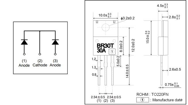 Mechanical Drawing - ROHM Semiconductor RBRxx30ANZ Low VF Schottky Barrier Diodes
