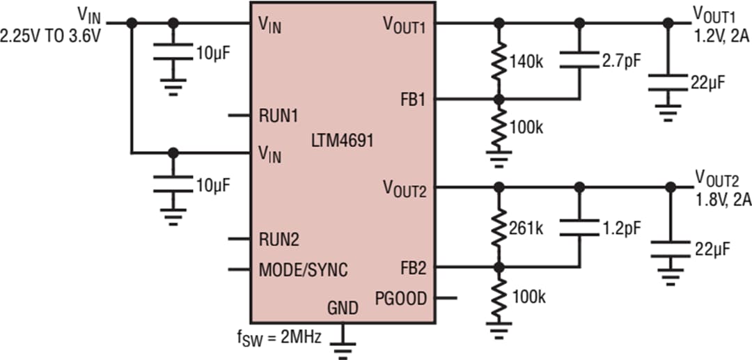 Application Circuit Diagram - Analog Devices Inc. LTM4691 DC-DC µModule® Regulator