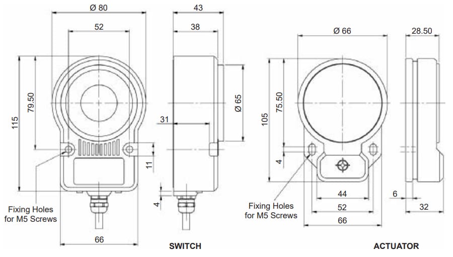 Mechanical Drawing - Omron Industrial Automation D40ML RFID Magnetic Locking Safety Switches