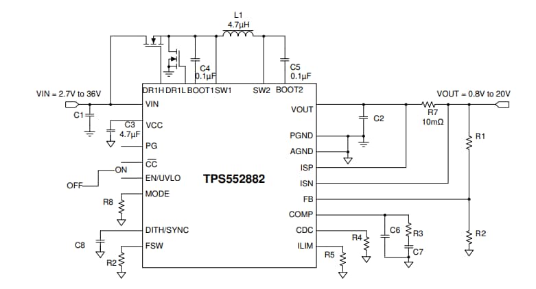 Application Circuit Diagram - Texas Instruments TPS552882/TPS552882-Q1 Buck-Boost Converters