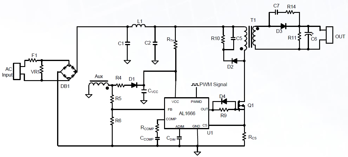 Application Circuit Diagram - Diodes Incorporated AL1666 LED Driver-Controller