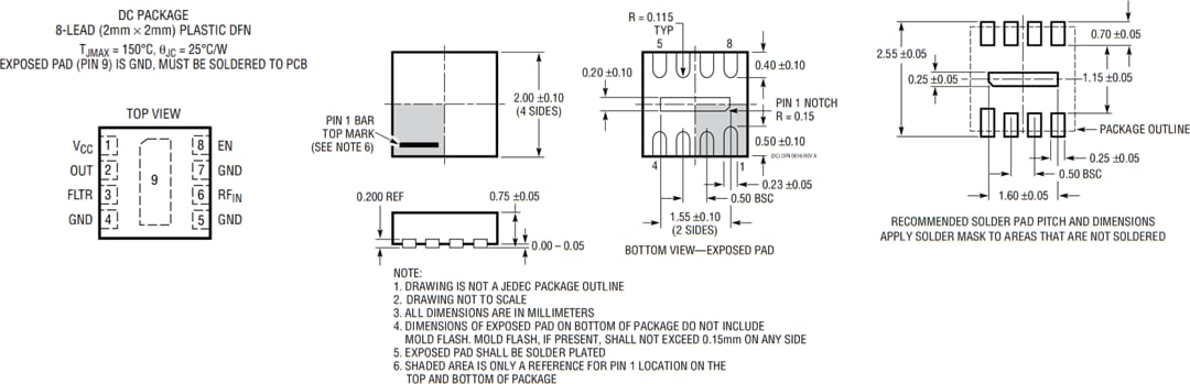 Mechanical Drawing - Analog Devices Inc. LTC5597 RMS Power Detector (0.1GHz to 70GHz)