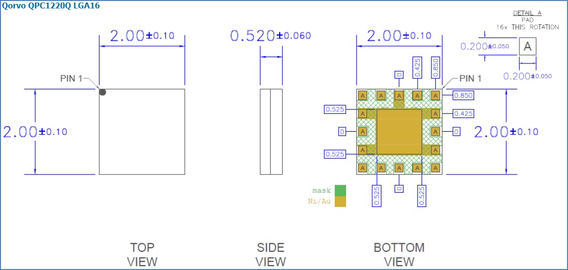 Mechanical Drawing - Qorvo QPC1220Q Broadband DP4T Routing Switch