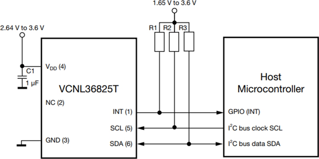 Application Circuit Diagram - Vishay VCNL36825T Proximity Sensor