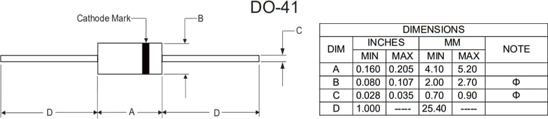 Mechanical Drawing - Micro Commercial Components (MCC) 1N4736AP to 1N4764AP Silicon Zener Diodes