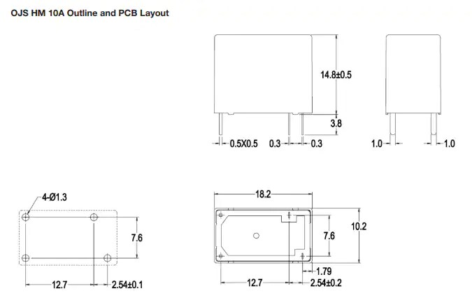 Mechanical Drawing - TE Connectivity OJS Miniature PCB Relays