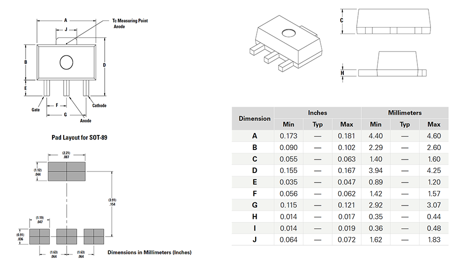 Littelfuse Sx02xSx EV 1.5A Sensitive SCR Thyristors