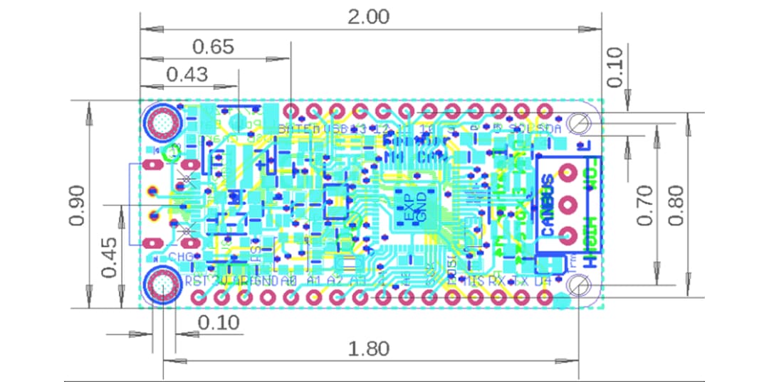 Mechanical Drawing - Adafruit Feather M4 CAN Express with ATSAME51