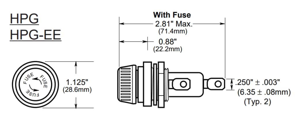 Mechanical Drawing - Eaton Electronics HPG Panel-Mount Fuse Holders