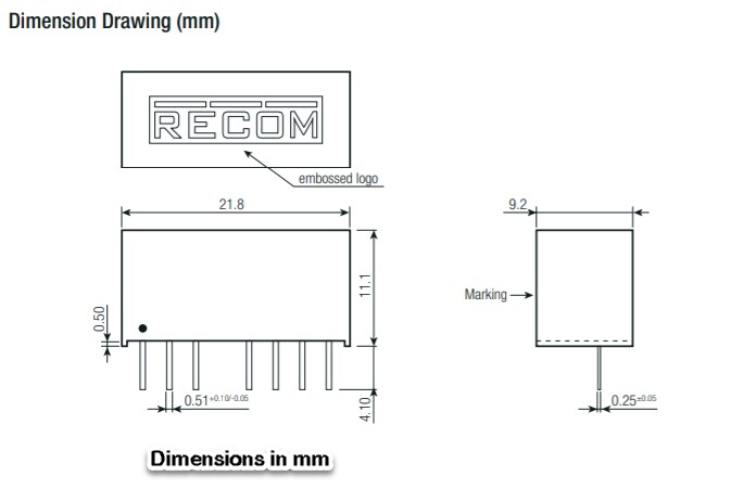 Mechanical Drawing - RECOM Power RSOE/RSE Isolated DC/DC Converters