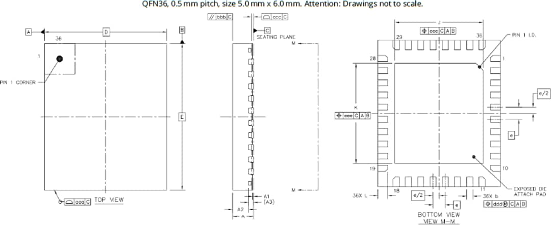 Mechanical Drawing - Analog Devices / Maxim Integrated TMC6140-LA 3-Phase BLDC MOSFET Gate Driver