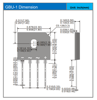 Mechanical Drawing - PANJIT GBU Bridge Rectifiers