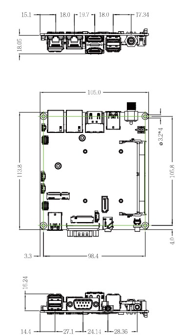 Mechanical Drawing - GIGAIPC QBi-6412A Embedded Compact Board