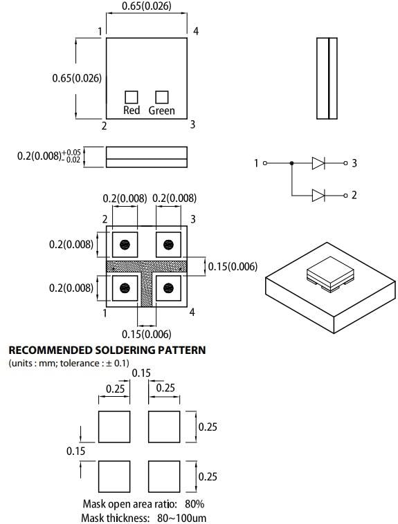 Mechanical Drawing - Kingbright APGF0606 Miniature 0202 Bi-Color SMD LEDs