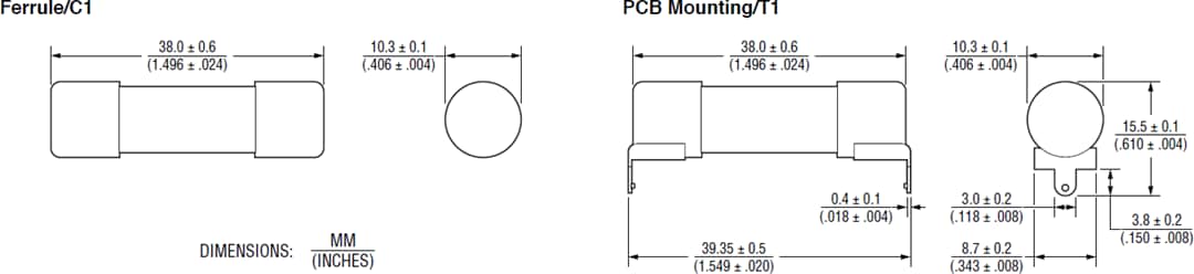 Mechanical Drawing - Bourns PF-E POWrFuse™ Photovoltaic (gPV) Power Fuses