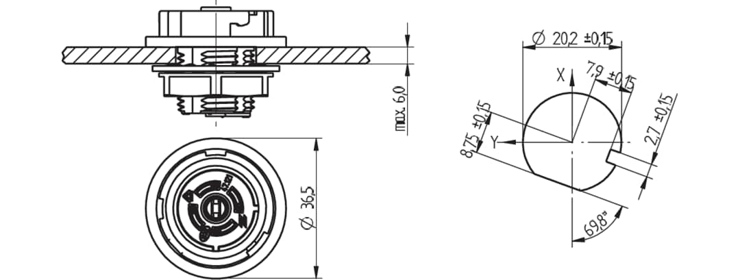Mechanical Drawing - BJB 47.121 Smart Lighting Receptacle