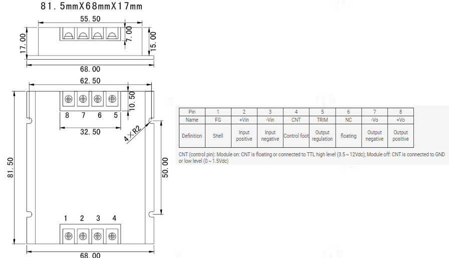 Mechanical Drawing - DFRobot Industrial Isolated DC-DC Buck Converter