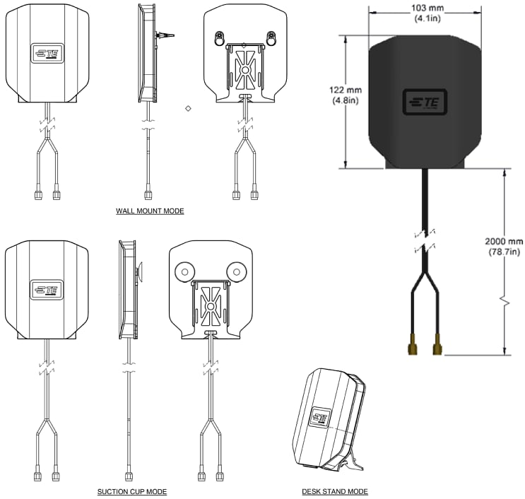 Mechanical Drawing - TE Connectivity RP20 lite 5G, 4G/LTE MIMO Wireless Access Antennas