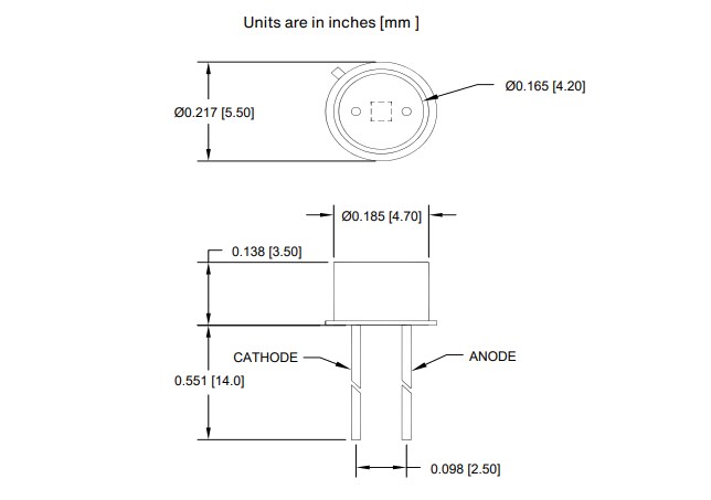 Mechanical Drawing - Advanced Photonix APX-SC0010 Silicon Carbide Photodiode