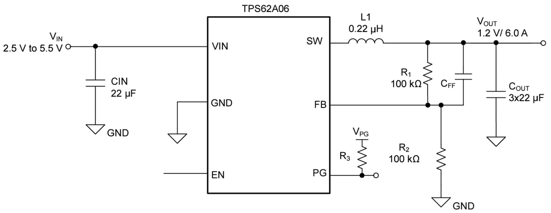 Application Circuit Diagram - Texas Instruments TPS62A06 Step-Down Buck DC/DC Converters