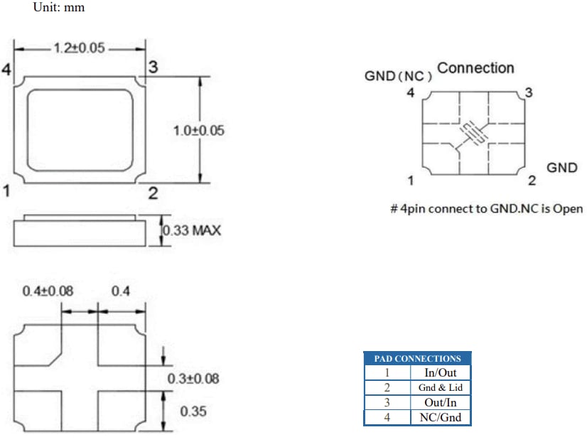 Mechanical Drawing - ECS ECS-320-CDX-2374 Quartz Crystal