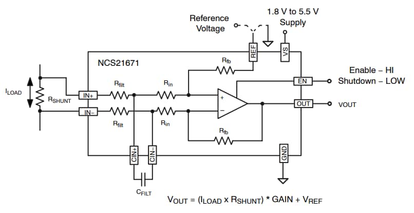 Application Circuit Diagram - onsemi NCS21671 Current Sense Amplifiers