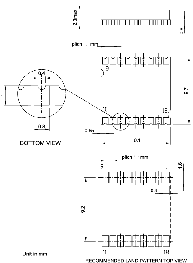 Mechanical Drawing - STMicroelectronics Teseo-LIV4F Tiny GNSS Dual-Band Modules