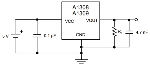Application Circuit Diagram - Allegro MicroSystems A1308 & A1309 Linear Hall-Effect Sensor ICs