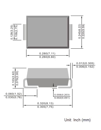Mechanical Drawing - PANJIT 5KMC Transient Voltage Suppressor (TVS) Diodes